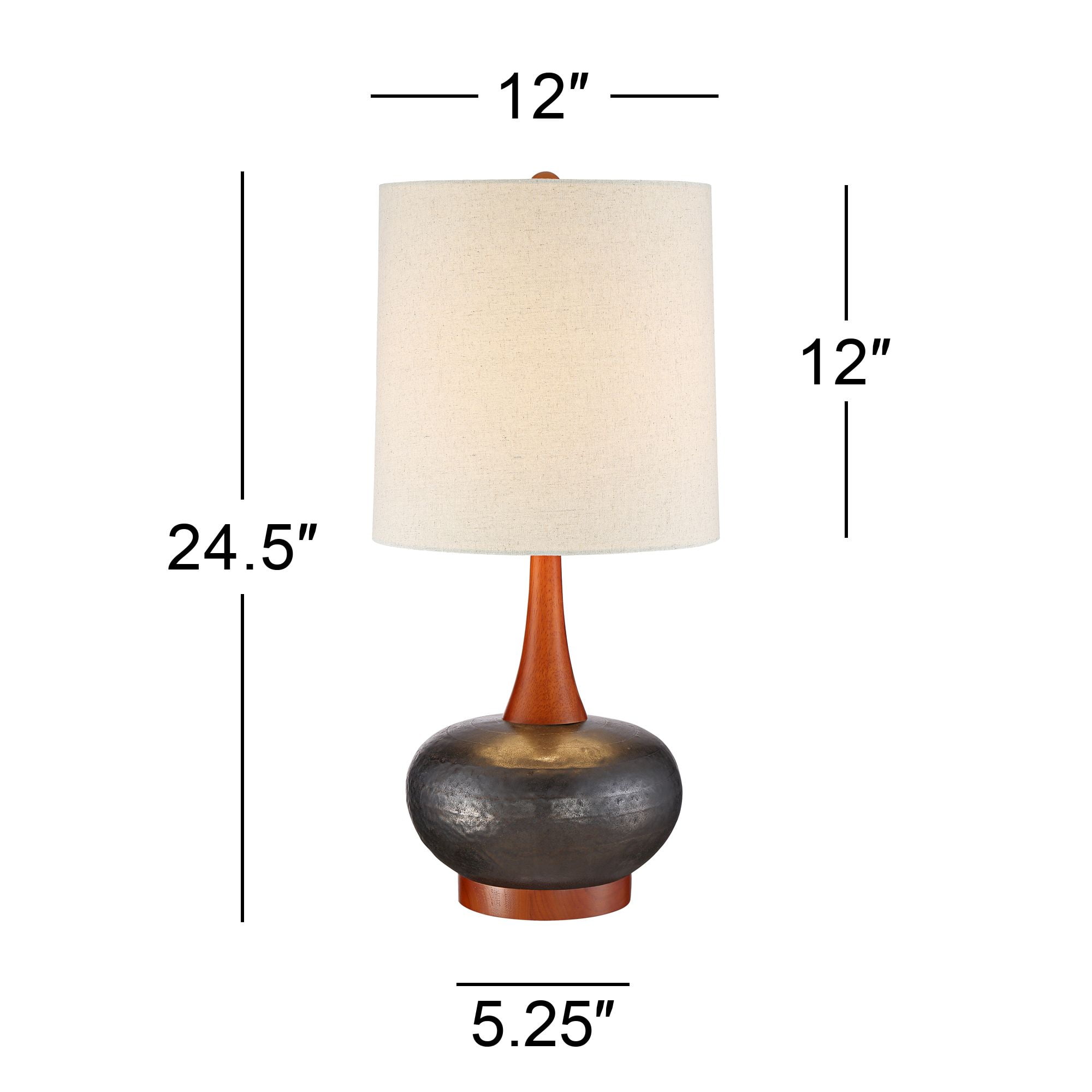 360 Lighting Mid-Century Modern Table Lamp with USB Charging Port 24.5" High Brown Ceramic Off-White Cylinder Shade Bedroom House (Color May Vary)