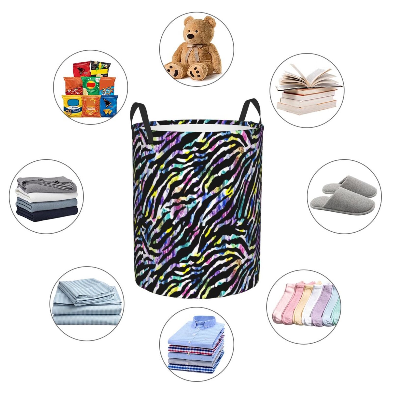 Large Laundry Basket with Handles - Abstract Zebra Tiger print Kids Baby Dirty Clothes Laundry Hamper for Bedroom Aesthetic