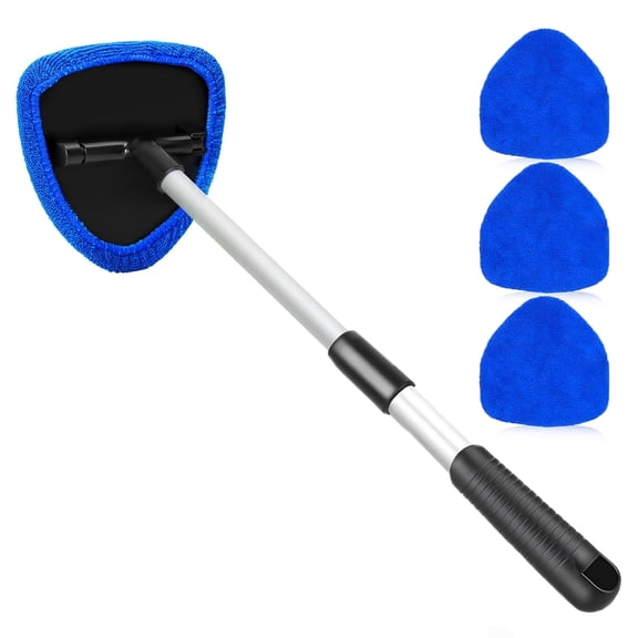 Windshield Cleaning Tool Car Window Cleaner 4 Reusable Washable Microfiber Pads Extendable Handle Auto Inside Glass Wiper Kit 5 Piece Blue