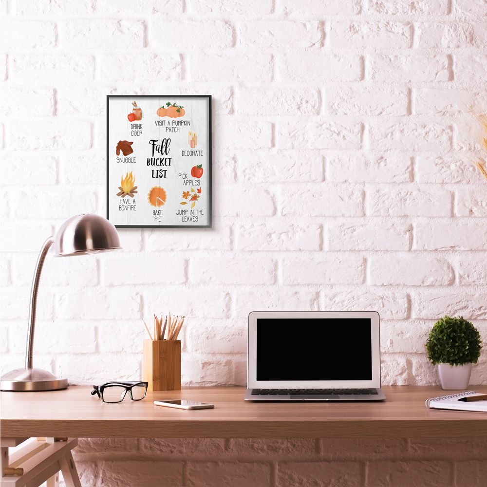 Fall Bucket List Seasonal Items Food Autumn Word Design Oversized Framed Giclee Texturized Art by Daphne Polselli