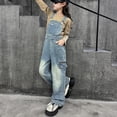 thumbnail image 2 of UACY Girls Denim Overalls with Adjustable Straps, Baggy Wide Leg Loose Fit Jean Jumpsuit Dungarees Pants Casual Preppy (Light Blue, 15-16 Years), 2 of 9