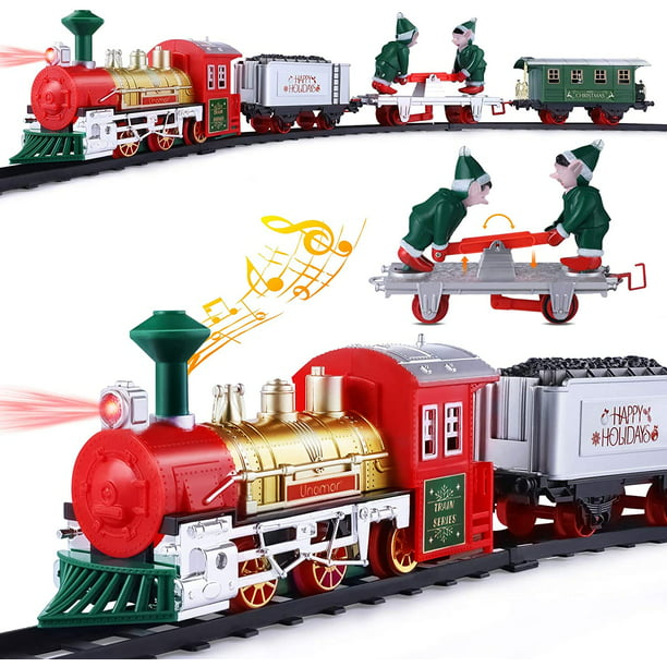 ToyHub Train Set with Elf Handcar, Electric Train Toy Set with Light &  Sound, Steam Train for Kids, Railway Tracks Kids Toy Train Gifts for 3 4 5  6 