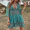 thumbnail image 3 of Swimsuit Coverup for Women Boho Lace Half Sleeve V Neck Loose Flowy Mini Dress Beach Cover Up Bathing Suit Dress, 3 of 4