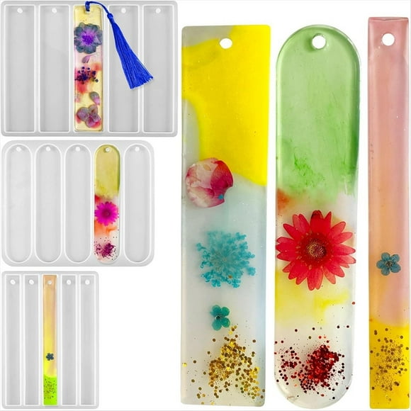 Molde de Silicona para Marcapáginas de 3 Piezas con Borlas, 15 Cavidades, Forma de Rectangular, Marcapáginas, Molde de Resina para Manualidades