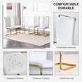 thumbnail image 6 of SUDICA Glass Dining Table Set for 6, 63" Rectangular Tempered Glass Table with White PU Leather Chairs and Gold Metal Legs for Dining Room, 6 of 7