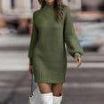 thumbnail image 2 of Stichou Womens Sweater Dress Knitted Long Sleeve Casual Pleated Plain Dress Fall Winter Fashion Mock Neck Midi Dress Army Green 2XL, 2 of 9