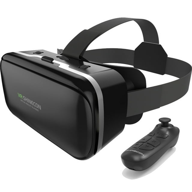 VR Glasses Virtual Reality Glasses Compatible with iPhone & Android 3D VR Glasses with Bluetooth Controller, HD Virtual Reality Anti Blu-ray Lens for 3D Film and Games