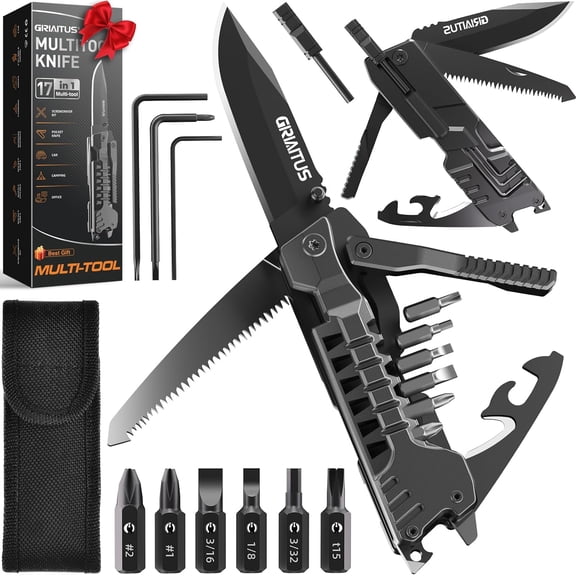 Multitool Knife 17 in 1Fire Starting Sticks, Bottle Opener, Saw Screwdrivers Whistle, Window Breaker and More -Perfect for Camping, Outdoor, Survival Everyday Use,Gifts Men Dad