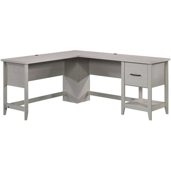 Pemberly Row Engineered Wood L-Shaped Home Office Desk in Glacier Oak