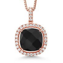 Gem Stone King 18K Rose Gold Plated Silver Pendant with Chain Onyx Moissanite (9.40 Cttw)