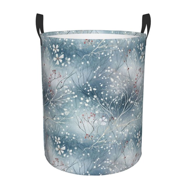 Balery enchanted winter snowflake holly Cesta de ropa redonda con asas, impermeable, independiente, para ropa, juguetes, dormitorio y familia-Small