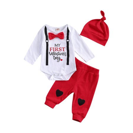 

Hirigin Newborn Baby Long Sleeve Romper Pants Hats 3pcs Valentine s Day Outfit