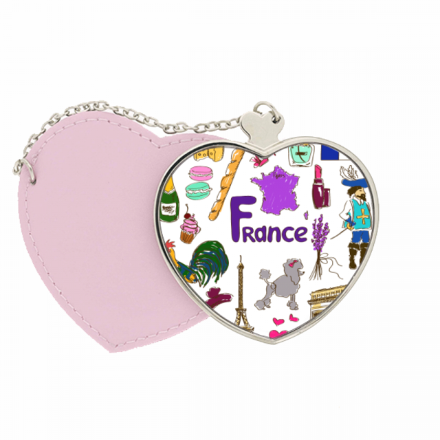 Francia Landscap animales bandera nacional Bolsa de viaje Mirror maquillaje corazón rosa