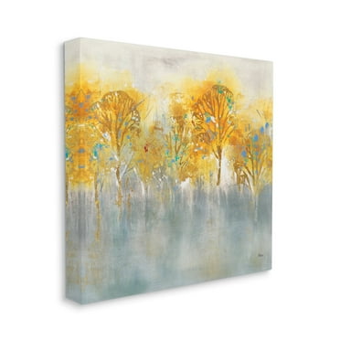 Wooded Grey Landscape Abstraction Orange Trees Abstract Gallery-Wrapped Canvas Print Wall Art, 17x17