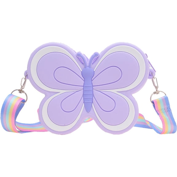 Jiibva Butterfly-Themed Mini Crossbody Bag, Silicone Small Purse with Colorful Strap