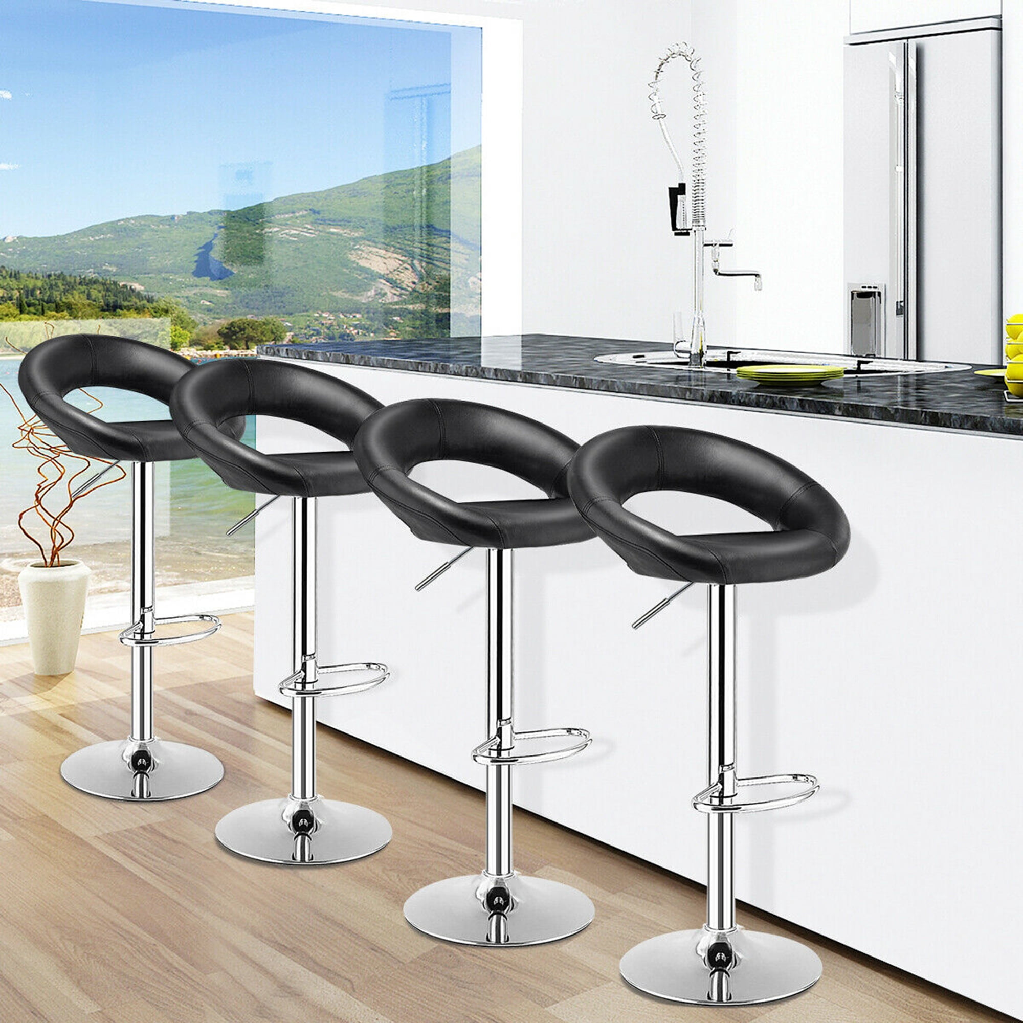 Gymax Bar Stool with Adjustable Height & Swivel, Black, Set of 4