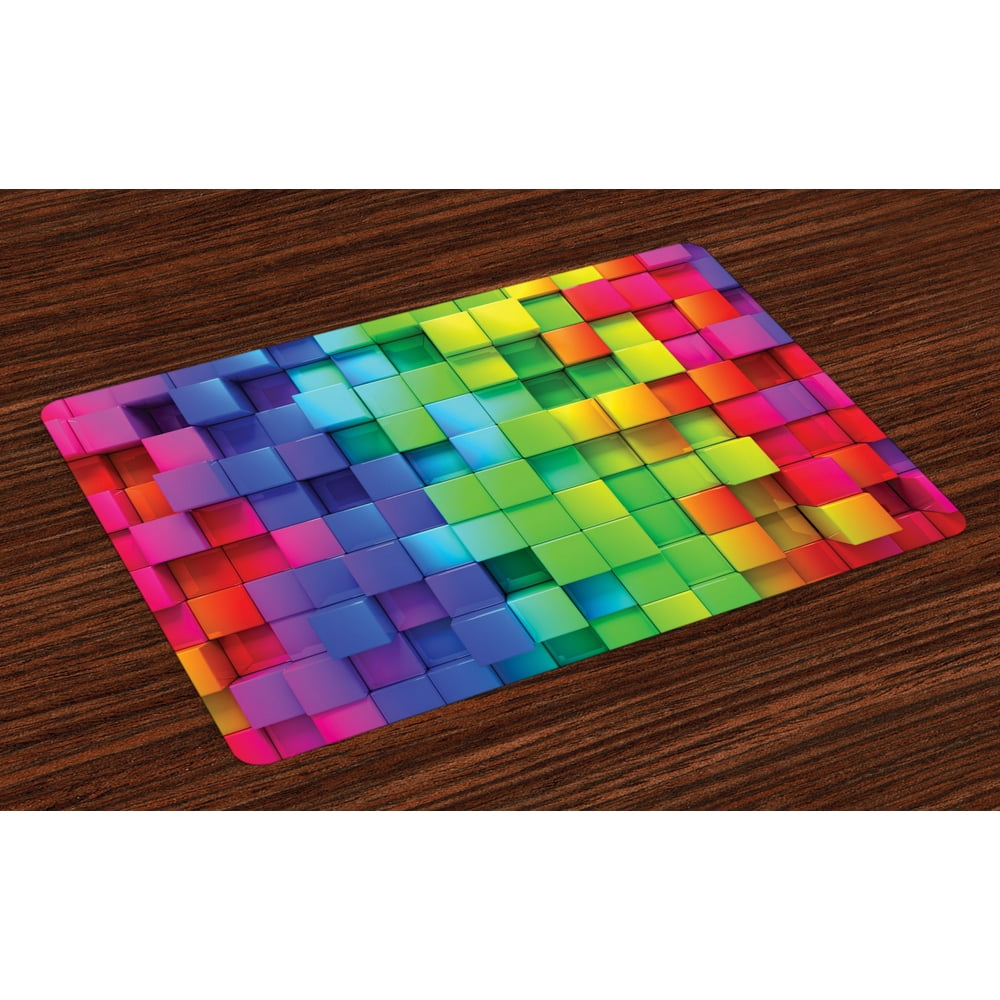 Colorful Placemats Set of 4 Rainbow Colored Contour Display Futuristic