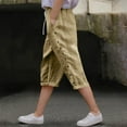 thumbnail image 2 of ZACPNCV Linen Pants Girls Summer Capri Shorts Lightweight Drawstring Pants Trendy Straight Leg Pant Button Pant with Pockets Beige 12-13 Years, 2 of 9