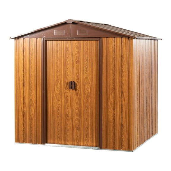 DEALTOPS 6' x 6'FT Outdoor Metal Storage Shed, Tools Storage Shed, Galvanized Steel Garden Shed with Lockable Doors, Outdoor Storage Shed-Brown