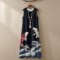 thumbnail image 6 of Jiueut Koi Fish Wave Print Sleeveless Crewneck Spring Summer Maxi Dresses for Women Linen Look Sleeveless Tank Dress Breathable Casual Resort Wear Vacation Travel, XL, 6 of 7