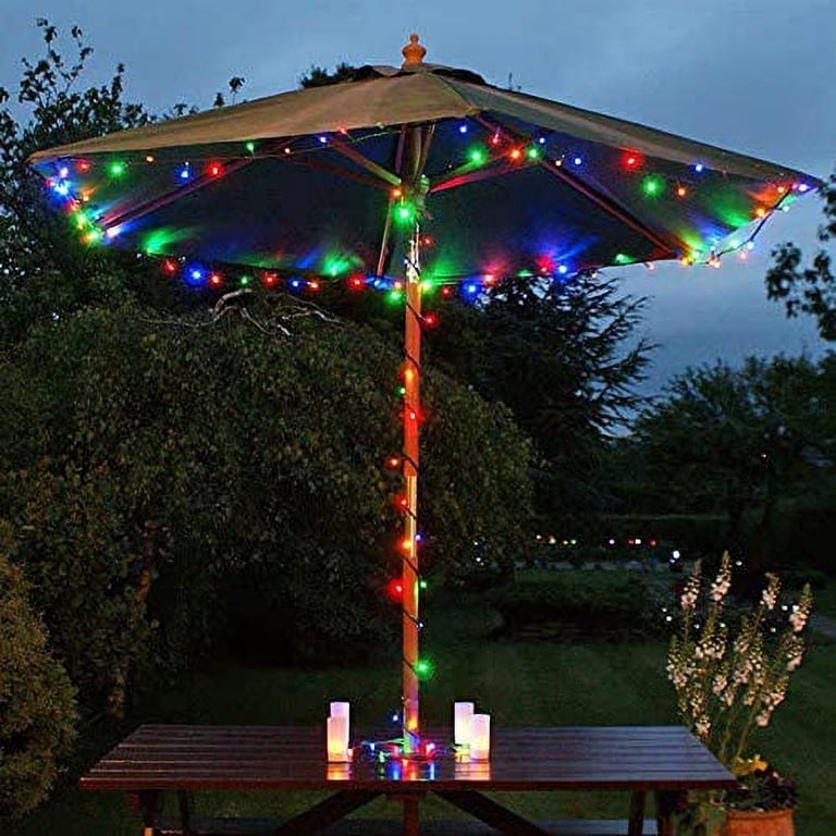 christmas lights for patio umbrella 50 LED Christmas Lights, 16 ft Battery Operated Mini String Lights, Waterproof Tree Lights with 8 Lighting Modes, Indoor Outdoor Patio Garden Party