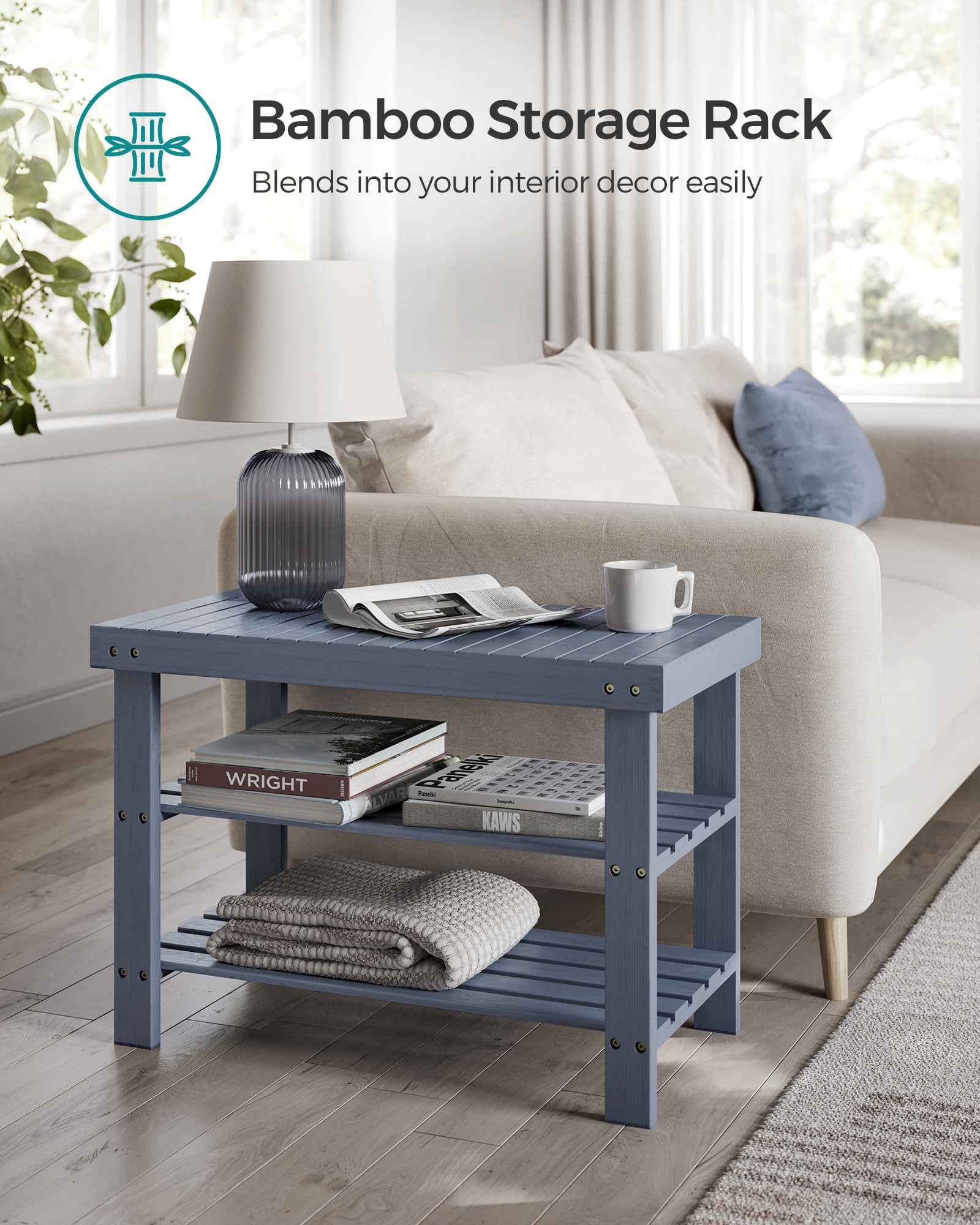 3-Tier Shoe Rack Bench, Hallway Bamboo Organizer, Home Storage Shelf with Holds 286 lb, Gray