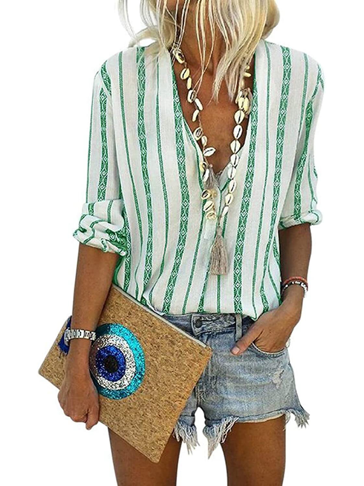 Women's Petite Blouses Casual V Neck 