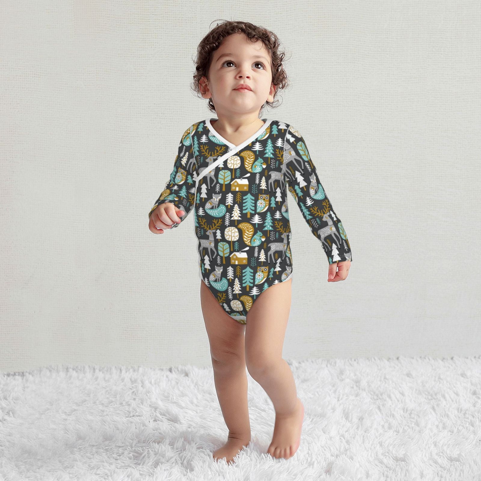 Xecao Moose Squirrel owls tree Print Baby unisex-baby Cotton Long-sleeve Bodysuits-6 Months