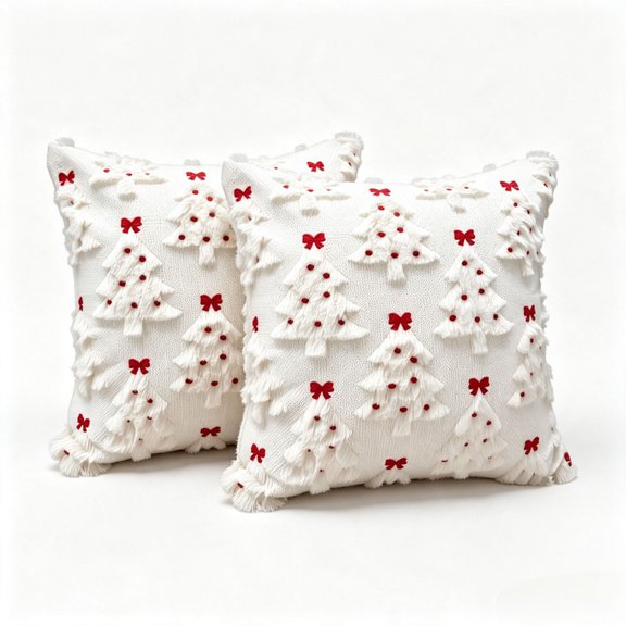 2pcs Christmas Decorative Pillow Covers 18x18 inch,Soft 3D Xmas Tree Plush Jacquard Throw Pillow Cover for Holiday Decor,Square Pillow Cases for Sofa Couch Cushion Living Room,A