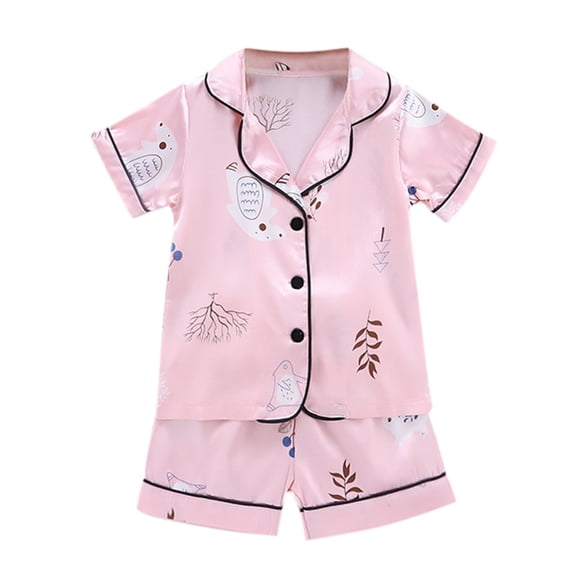 Zanarzt Silk Pjs Toddler Baby Boy Girl Silk Pajamas Floral Short Sleeve Button Up Shirts Shorts Set Summer Pjs Satin Sleepwear 6-12 Months,Pink