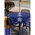 thumbnail image 4 of Outdoor Tablecloth with Umbrella Hole and Zipper, Christmas Snowflakes Square Table Cloth 60x60 Inch Waterproof Tablecloth, Winter Xmas Pine Leaf Navy Blue Picnic Table Cover for Patio Camping, 4 of 7