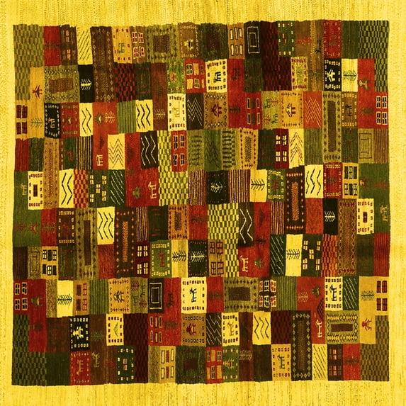Ahgly Company Indoor Square Abstract Yellow Contemporary Area Rugs, 5' Square