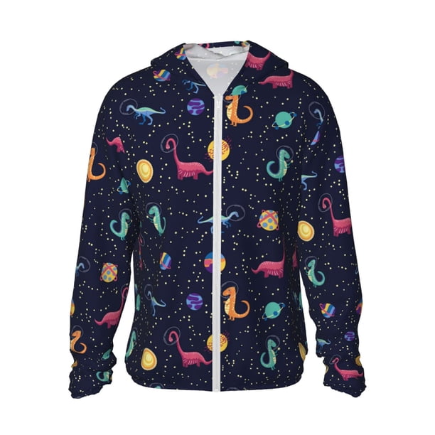 Fotbe Space Dinosaur Chaqueta con Protección Solar UPF 50+ para Hombre y Mujer, Camisa con Capucha y Bolsillos-Small