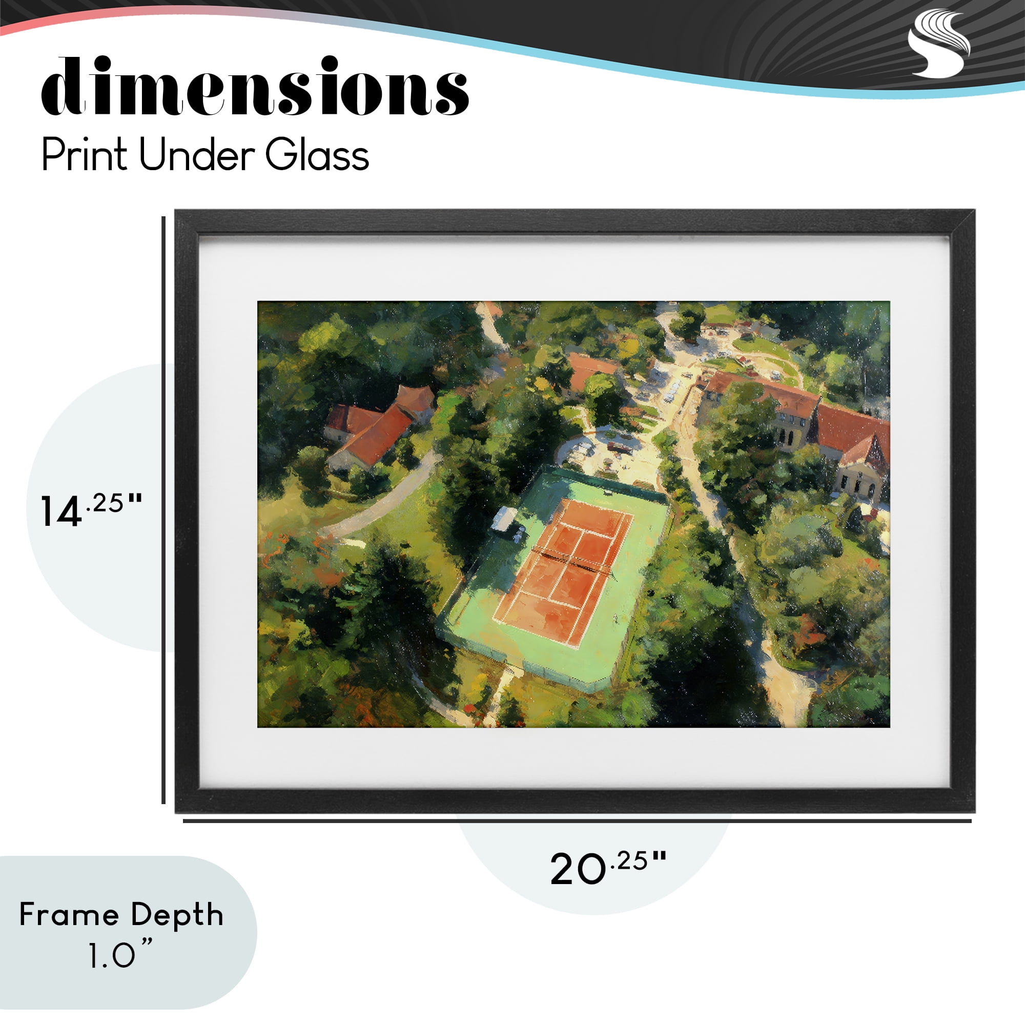 Stupell Industries Aerial Tennis Court Park Black Framed Print Under Glass, design by Petal Prints Design