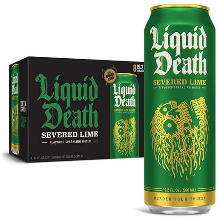 Liquid Death, Severed Lime, Lime-Flavored Sparkling Water, 8-Pack (19.2oz Cans), Low Calorie & No Artificial Sweeteners