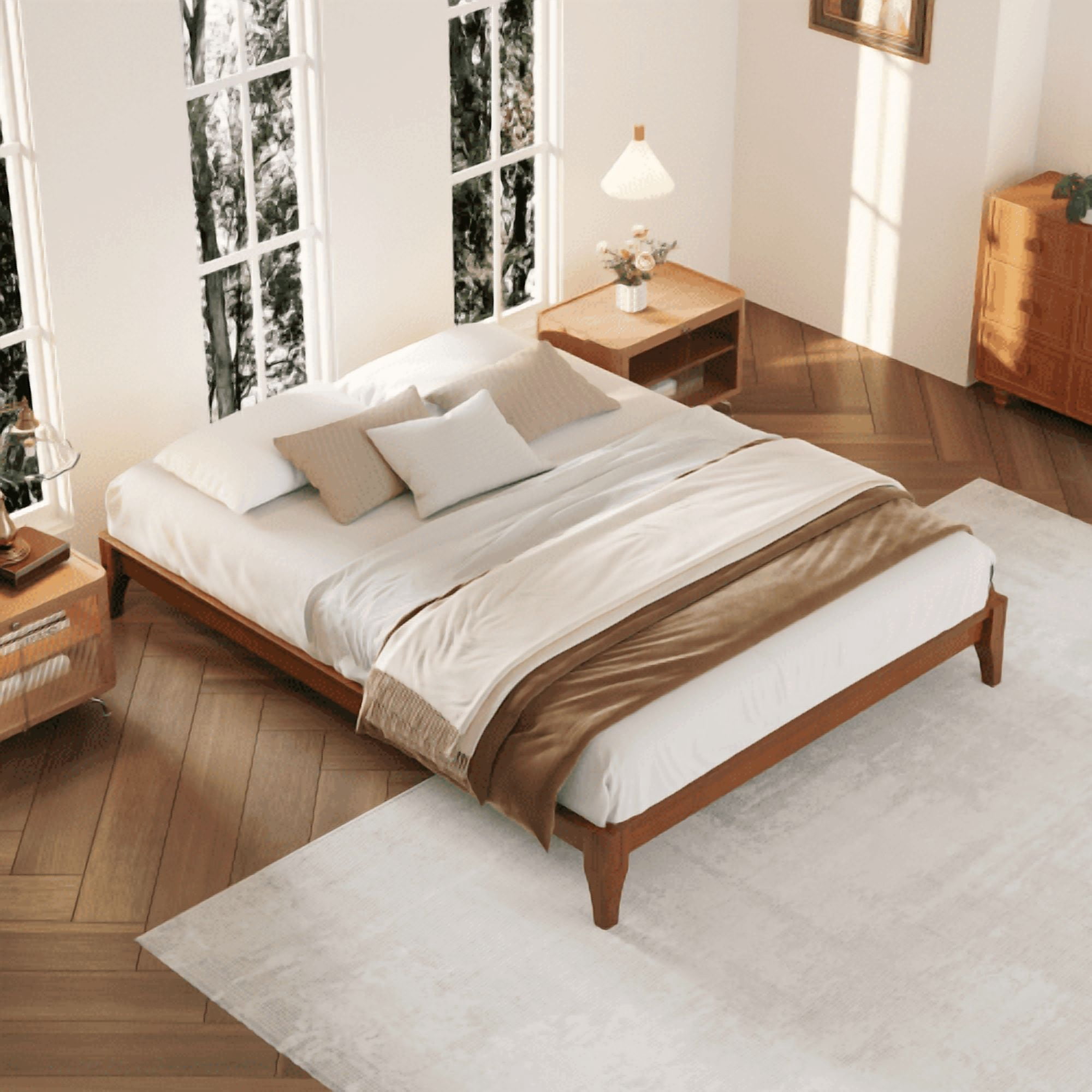 Euroco Dry Bamboo Wood Platform Bed Frame, 12 inch Height Queen Size Bed, Brown