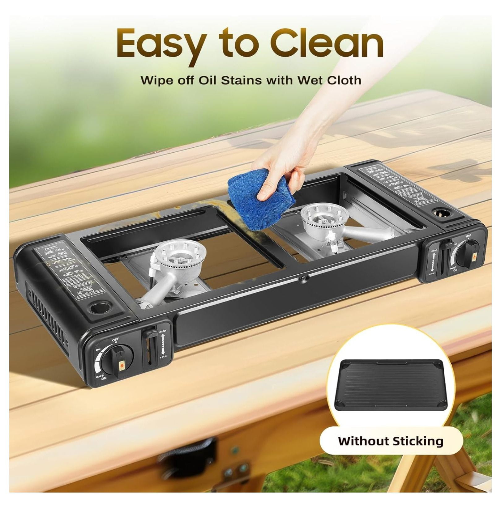 XYX Portable Butane , Propane Stove 2 Burner Propane Gas Stove, Double Auto Ignition Camping Burner LPG for RV, Apartments, Motorhome, Outdoor, Indoor