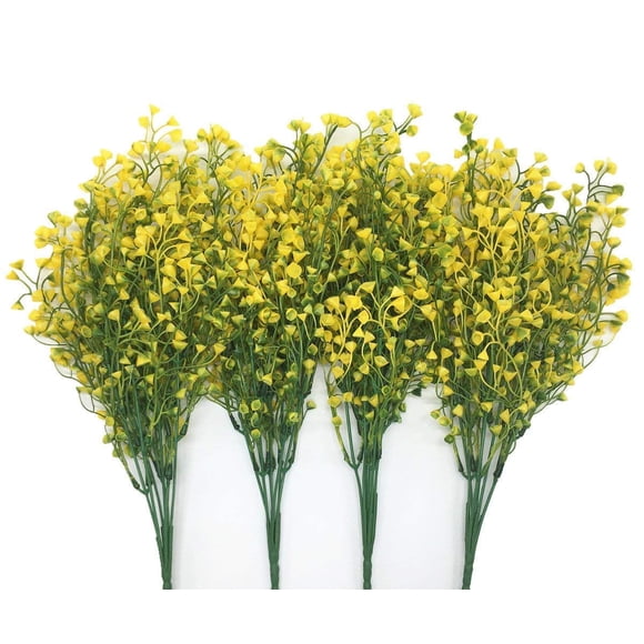 CATTREE Artificial Shrubs Bushes, Plastic Fake Plants Wedding Indoor Outdoor Home Garden Verandah Kitchen Office Table Centerpieces Arrangements Christmas Decoration Yellow 4 pcs