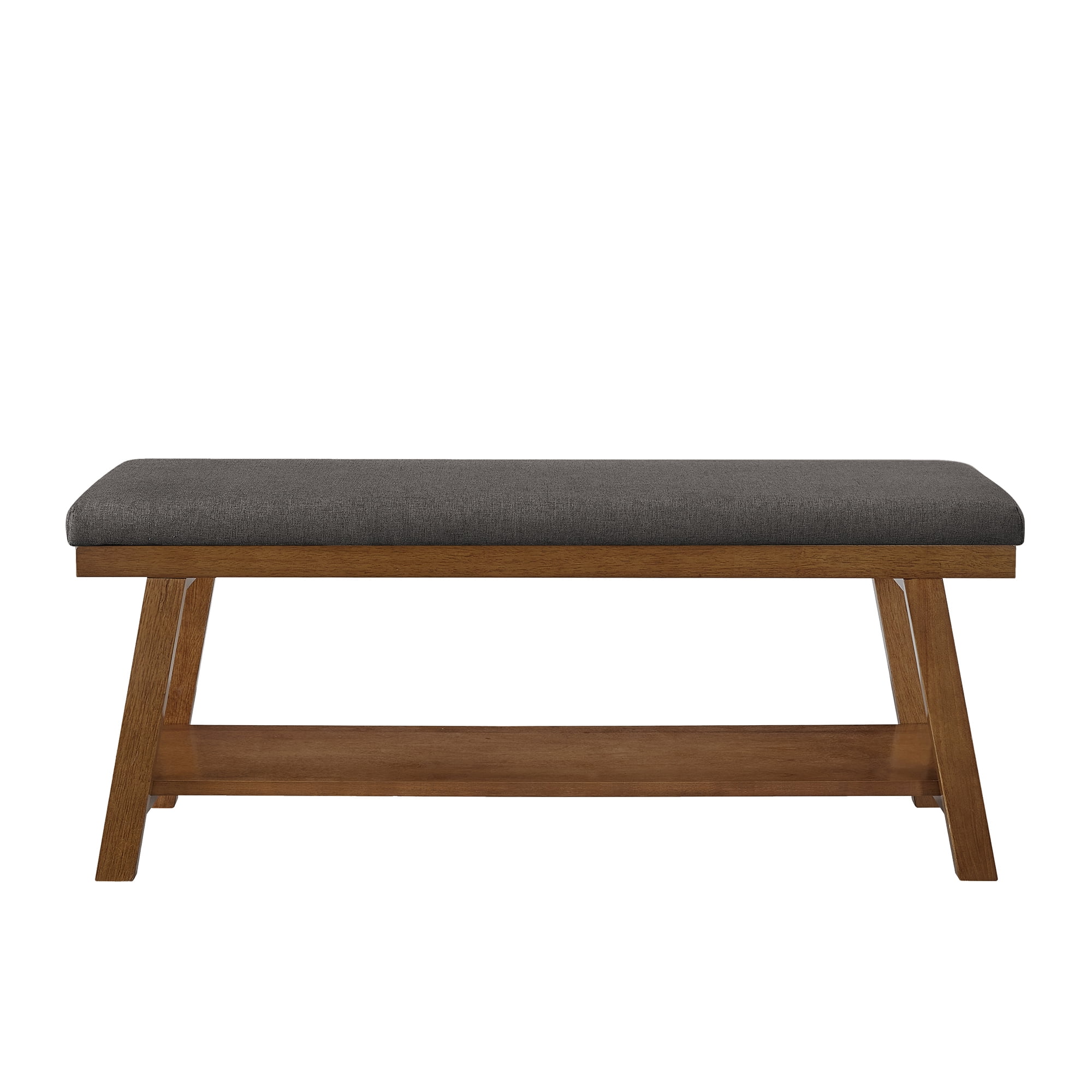 Leumius Upholstered Bench with Storage Shelf,Modern Linen Fabric with Cushioned Seat for Bedroom, Entryway, Living Room,350 lbs Capacity,Dark Gray