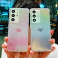 thumbnail image 3 of for Samsung Galaxy S21 Ultra Case Holographic Iridescent, Gradient Bling Glitter Clear Case with Camera Lens Cover Soft Shockproof Cute Heart S21 Ultra Women Phone Case 6.8" (Gold Heart), 3 of 10