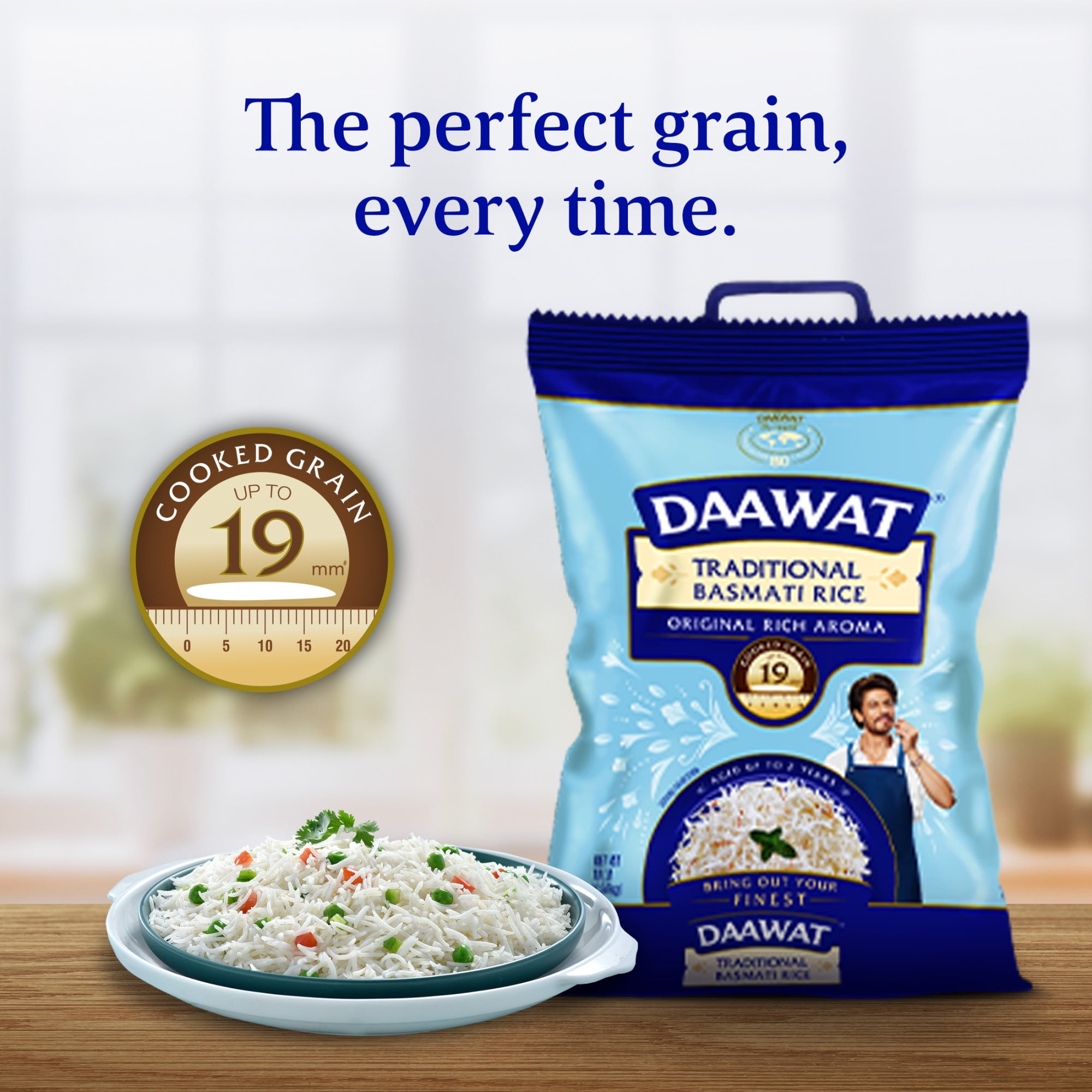 Daawat Traditional Basmati White Rice - Authentic Long Grain Basmati Rice - Non-Sticky, Fluffy, Nutty, Aromatic Rice, Vegan Food, Healthy Meals, Gluten-Free, 10 lb Bag