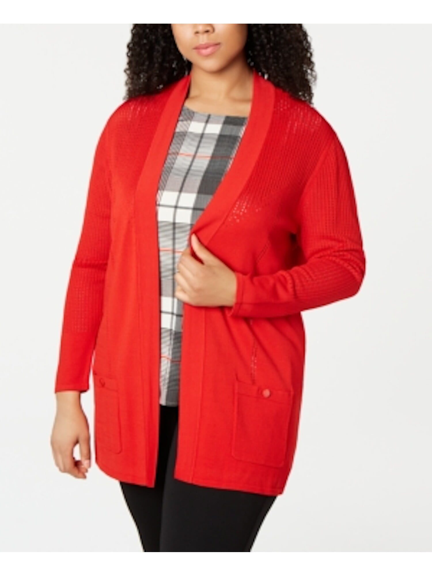 Anne Klein ANNE KLEIN Womens Red  Long Sleeve Open 