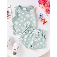 thumbnail image 5 of Yunliwuli Baby Girl Summer Outfit Daisy Print Round Neck Tank Tops with Elastic Waist Shorts 2 Pcs Clothes, 5 of 10