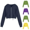 thumbnail image 5 of VANLOFE Women's Crop Hoodie Long Sleeve Crop Sweatshirt for Women Trendy Casual Sweatshirt for Teens Girls Blue 3XL, 5 of 6