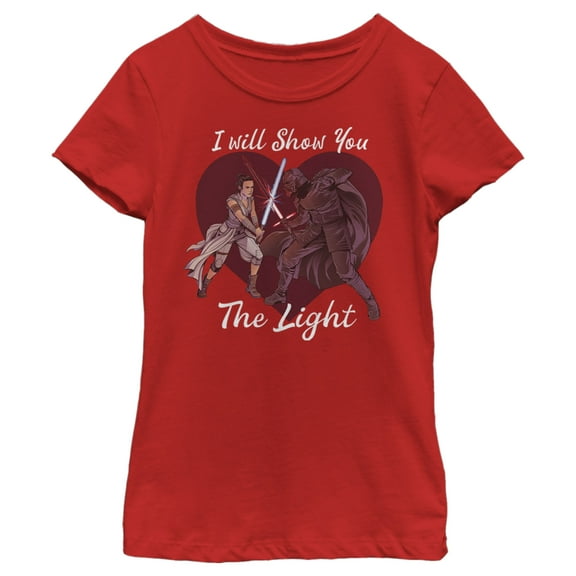 Girl's Star Wars Kylo Ren and Rey I Will Show You the Light  Graphic Tee Red Large