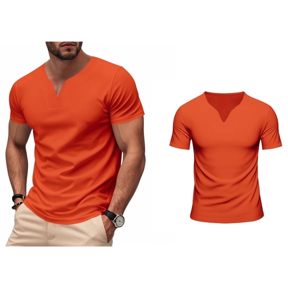 Men's T-Shirts Short Sleeve V neck Lightweight Orange Shirts Men's Summer Shirts