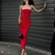 thumbnail image 4 of Fashionable Black Maxi Dress with Halter Neck Made of Milk Silk Showcases Feminine Charm Suitable for Trendy Women Red L, 4 of 4