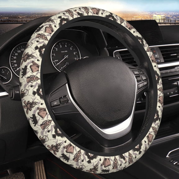 Steering Wheel Cover Anti-Slip Elastic Car Protective Universal 15 Inch Fit for Vehicles Auto SUVs , Camping Bear Compass Eagle Vintage