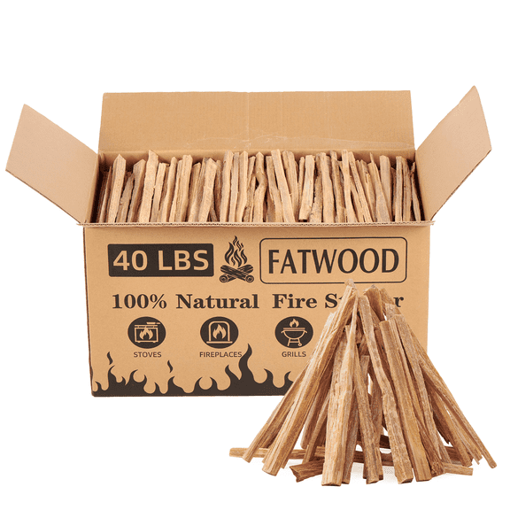 Vacmaster  40Lbs Fatwood Fire Starter Sticks with Wooden Box,  Natural Kindling wood, Pine Firewood Firestarter for Campfire, Stove, Fireplace, Grill,Easy Firestarter,Indoor or Outdoor