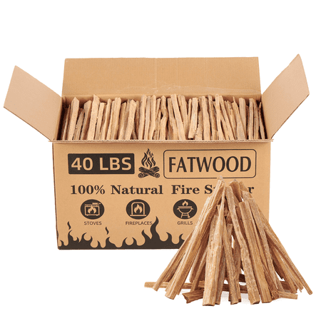 Vacmaster 40Lbs Fatwood Fire Starter Sticks with Wooden Box, Natural Kindling wood, Pine Firewood Firestarter for Campfire, Stove, Fireplace, Grill,Easy Firestarter,Indoor or Outdoor